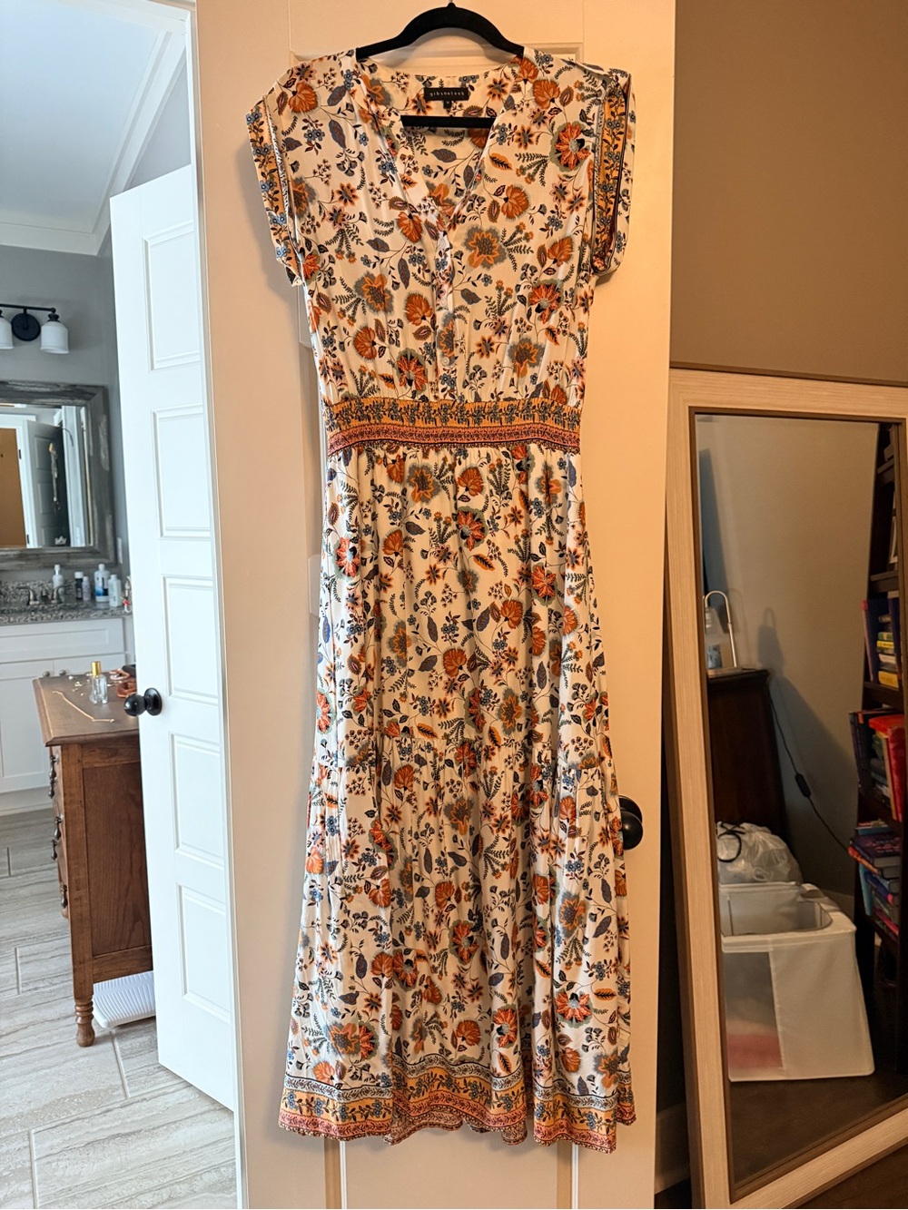 Gibson Floral Maxi Dress in Ivory, Rust and Navy